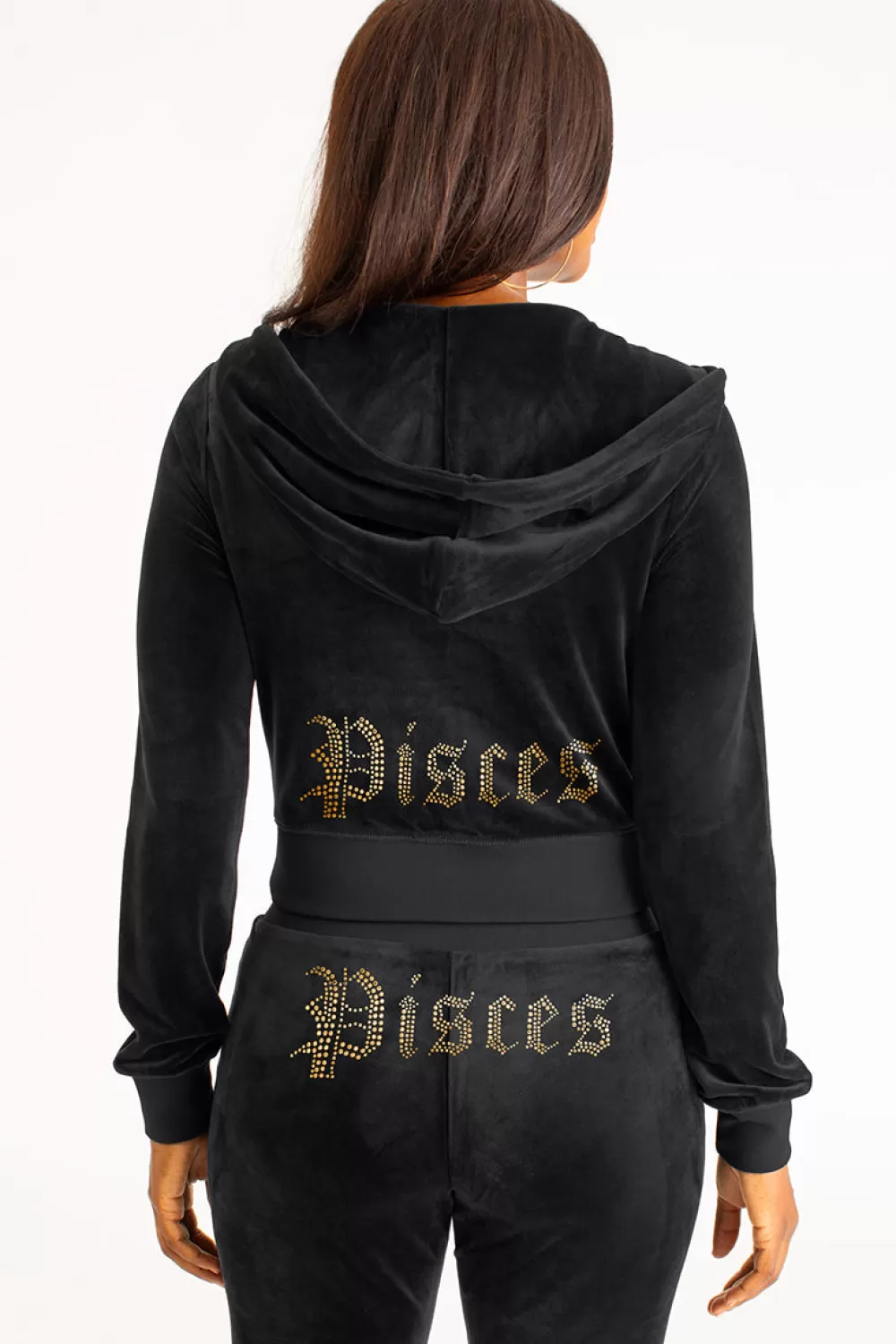 Hoodies & Jackets-Juicy Couture Pisces Big Bling Velour Hoodie Liquorice/GoldBling