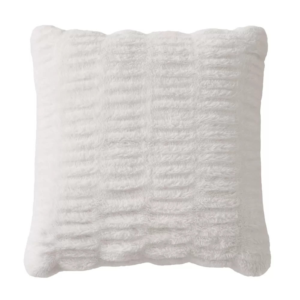 Throw Pillows-Juicy Couture Pleated Faux Fur Decorative Pillow White