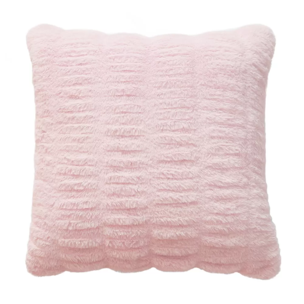 Throw Pillows-Juicy Couture Pleated Faux Fur Decorative Pillow Pink