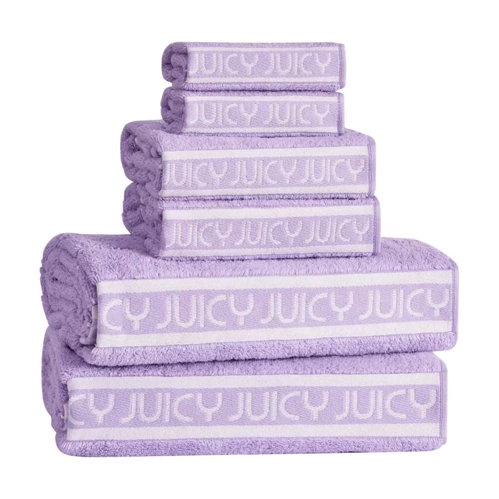 Bath & Beach Towels-Juicy Couture Plush Stripe Bath Towel Set LilacPurple