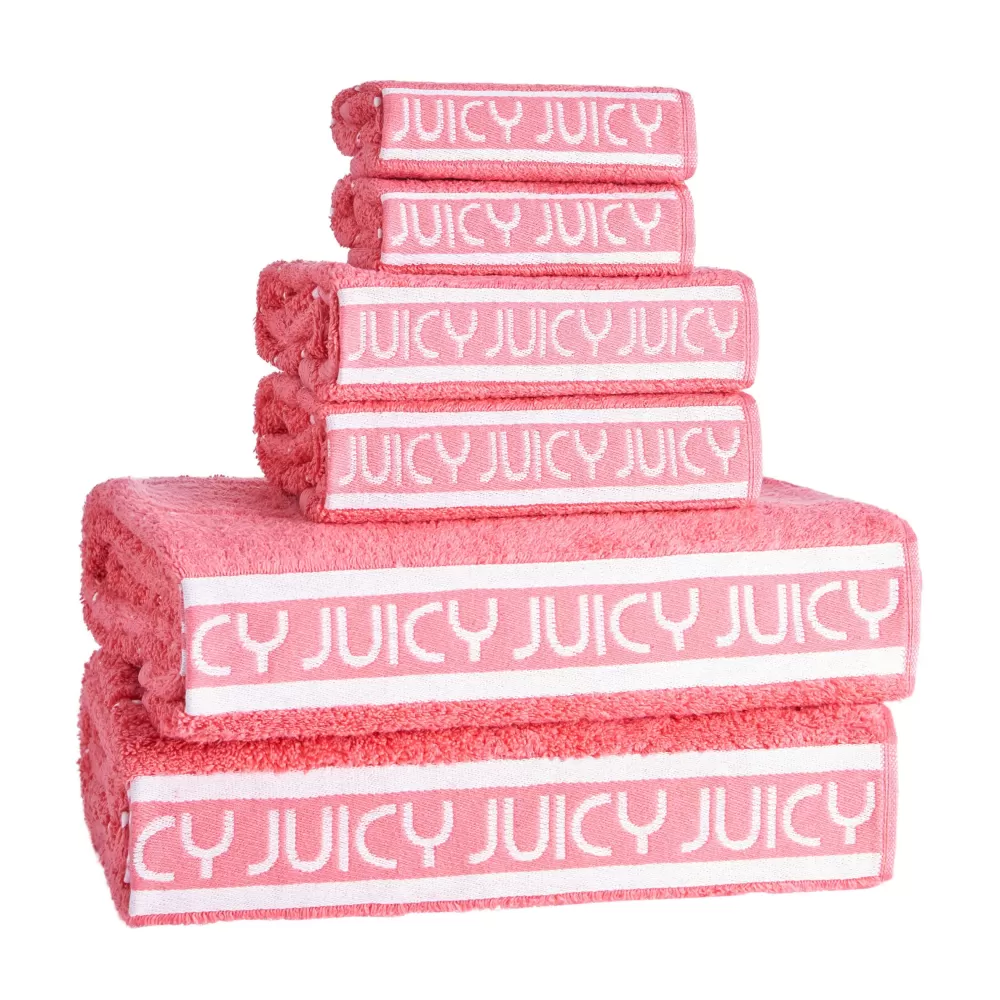 Bath & Beach Towels-Juicy Couture Plush Stripe Bath Towel Set PinkCoral