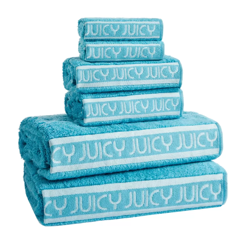 Bath & Beach Towels-Juicy Couture Plush Stripe Bath Towel Set PoolBlue