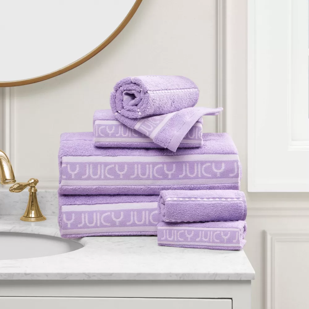 Bath & Beach Towels-Juicy Couture Plush Stripe Bath Towel Set LilacPurple