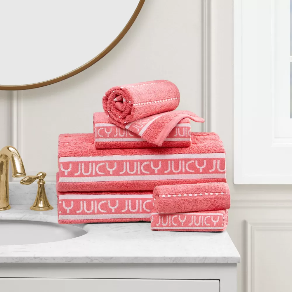 Bath & Beach Towels-Juicy Couture Plush Stripe Bath Towel Set PinkCoral