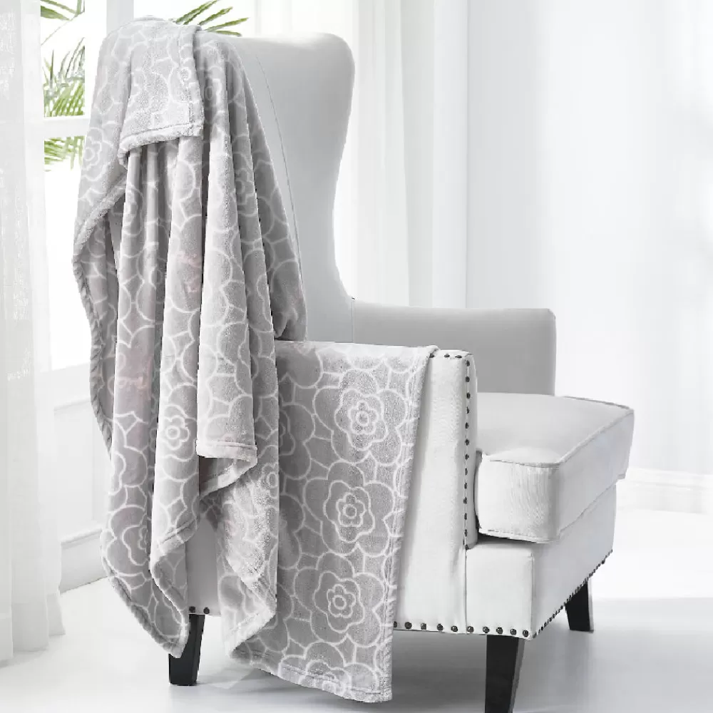 Throw Blankets-Juicy Couture Plush Throw Blanket GreyFloral