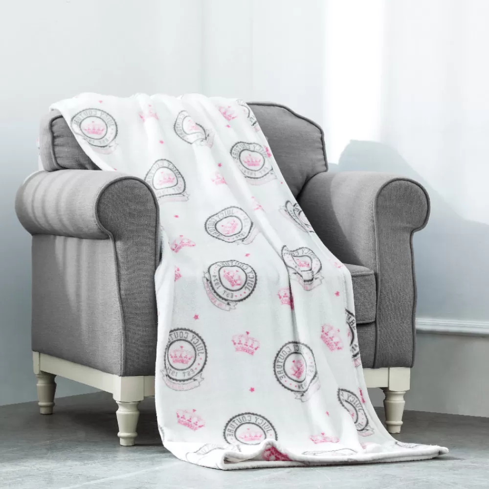 Throw Blankets-Juicy Couture Plush Throw Blanket GreyJuicyEmblem