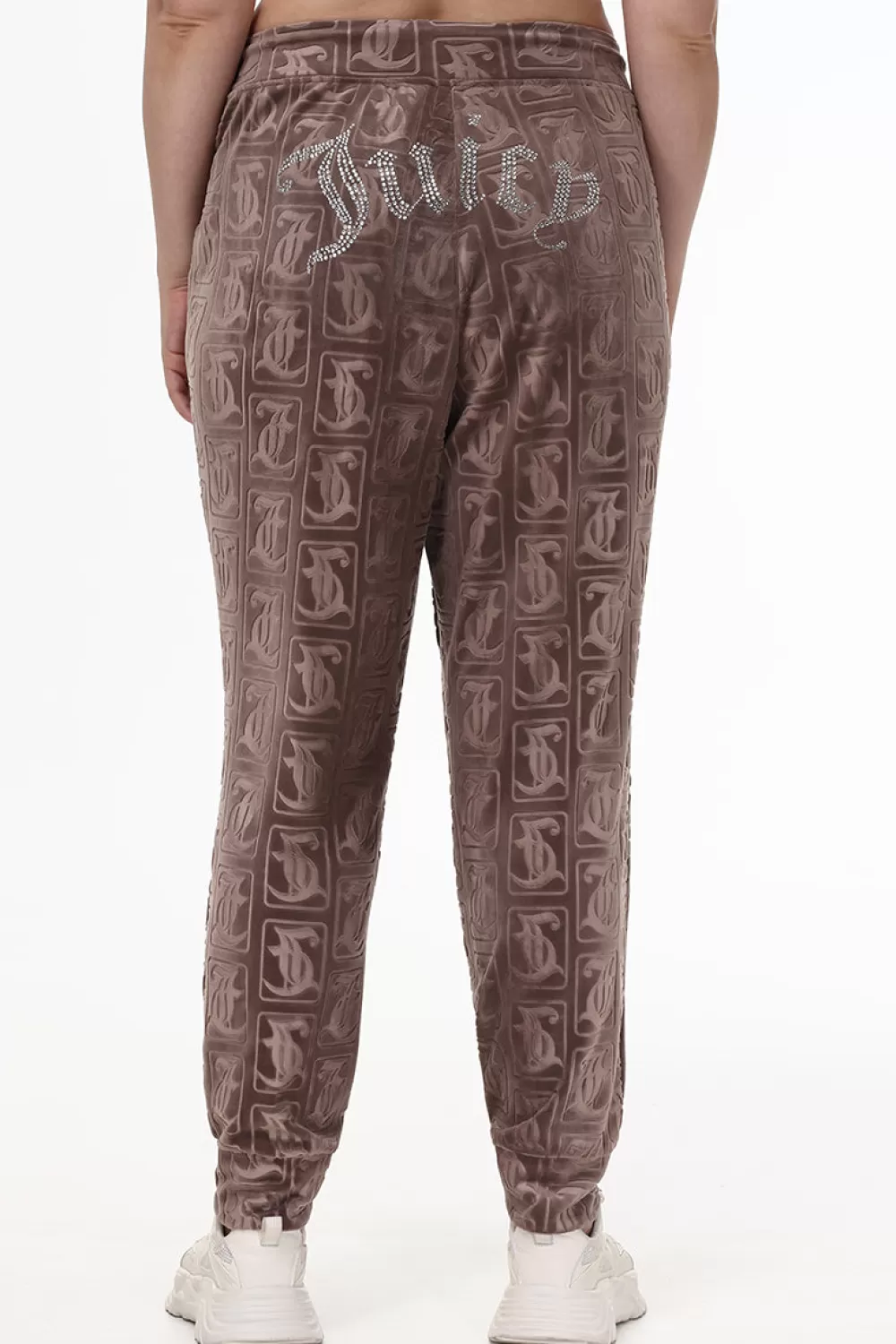 Joggers-Juicy Couture Plus-Size Big Bling Embossed Velour Jogger Pewter