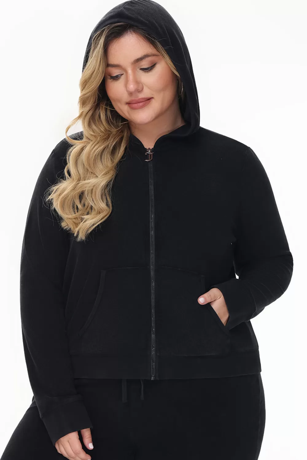 Track Tops | Track Tops-Juicy Couture Plus-Size Big Bling Towel Terry Zip Hoodie Liquorice