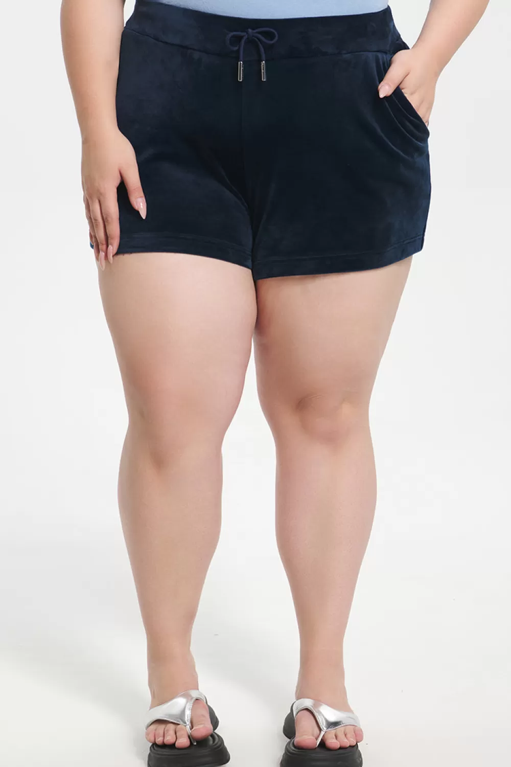 Track Bottoms | Bling Sets-Juicy Couture Plus-Size Big Bling Velour Shorts RegalBlue