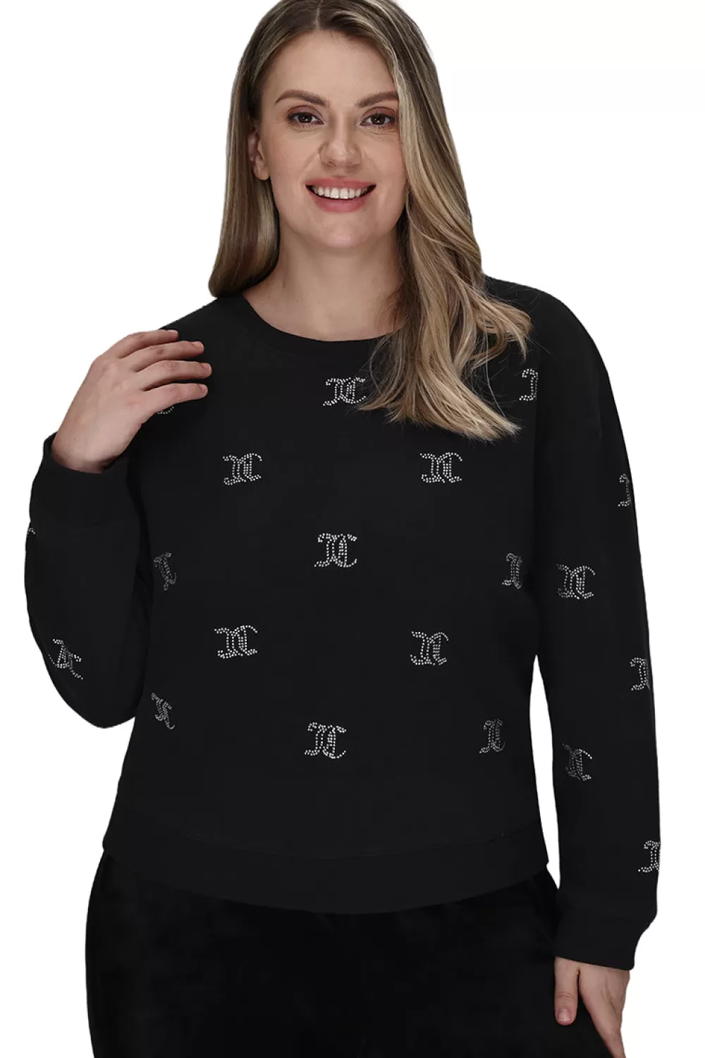 Plus-Size-Juicy Couture Plus-Size Bling Fleece Sweatshirt Liquorice