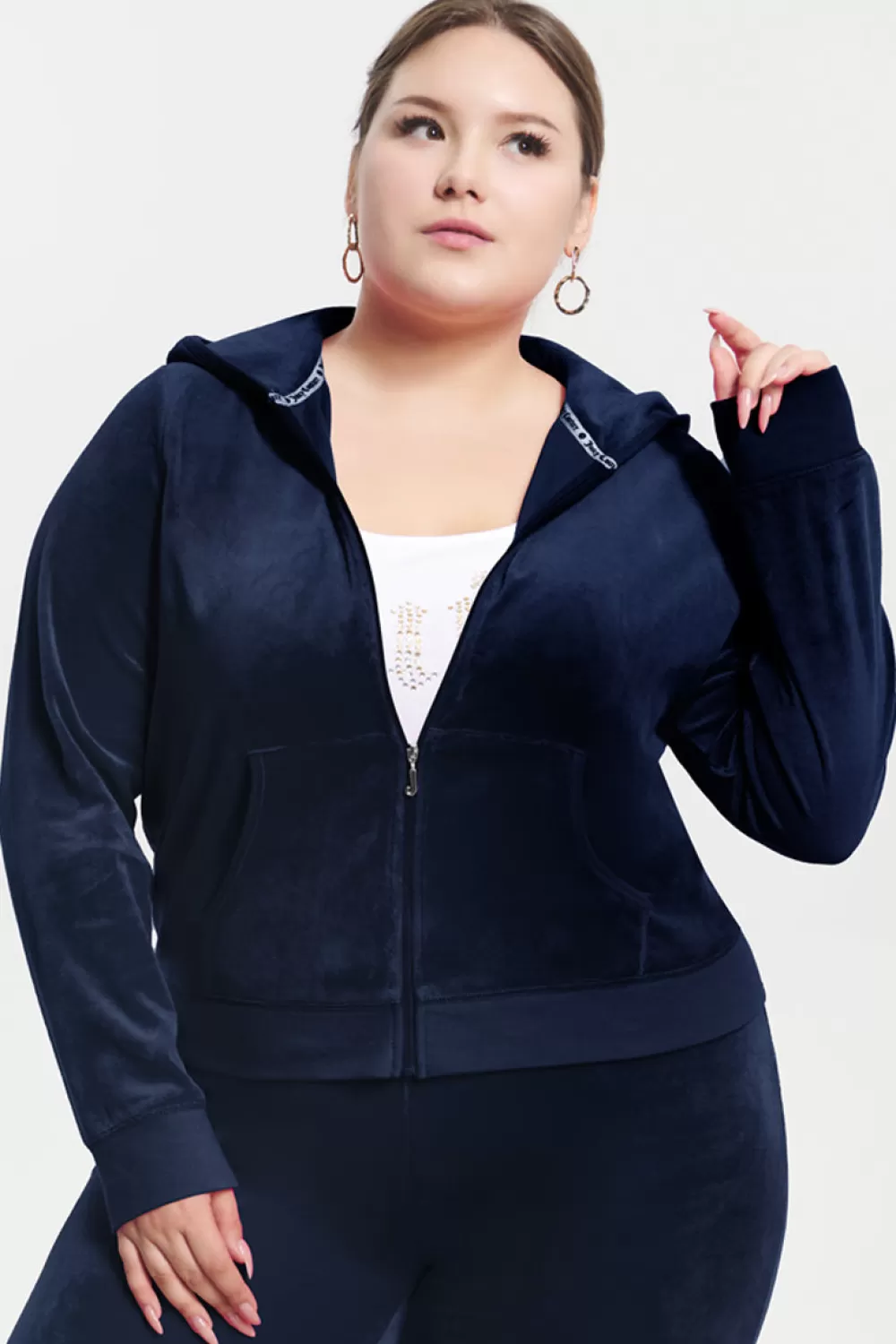 Track Tops | Track Tops-Juicy Couture Plus-Size Classic Cotton Velour Hoodie RegalBlue