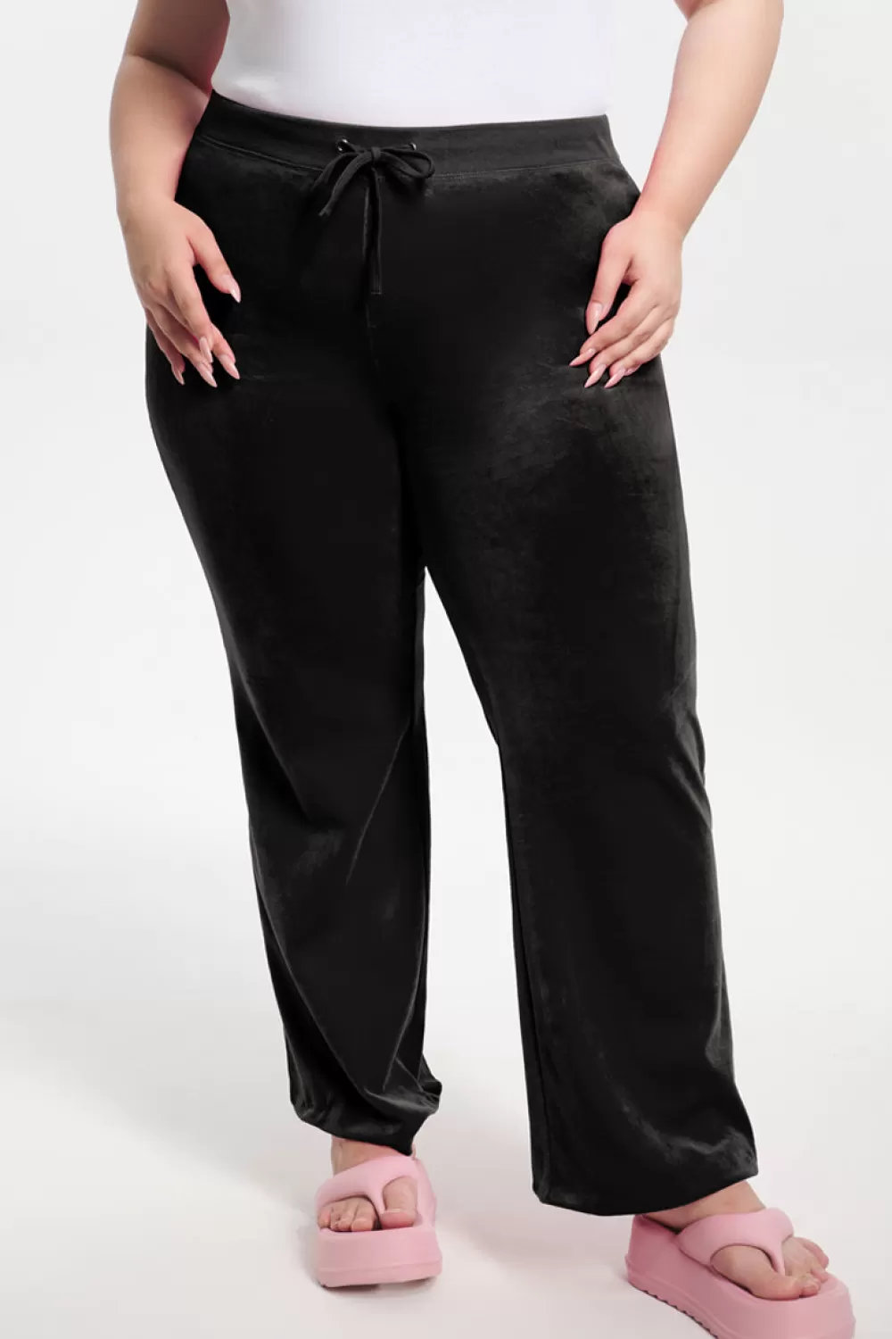 Track Bottoms | Track Pants-Juicy Couture Plus-Size Classic Cotton Velour Track Pants Liquorice