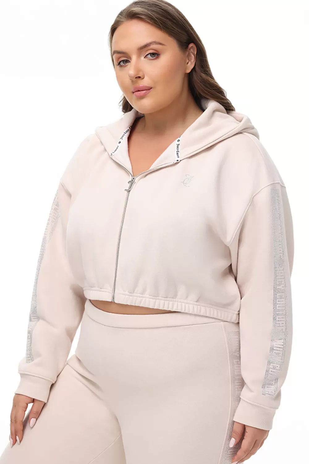 Hoodies & Jackets-Juicy Couture Plus-Size Cropped Fleece Hoodie With Side Bling Crystal