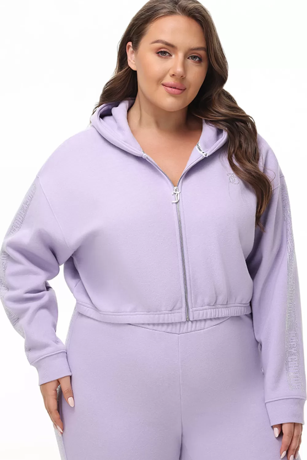 Hoodies & Jackets-Juicy Couture Plus-Size Cropped Fleece Hoodie With Side Bling OrchidPetal