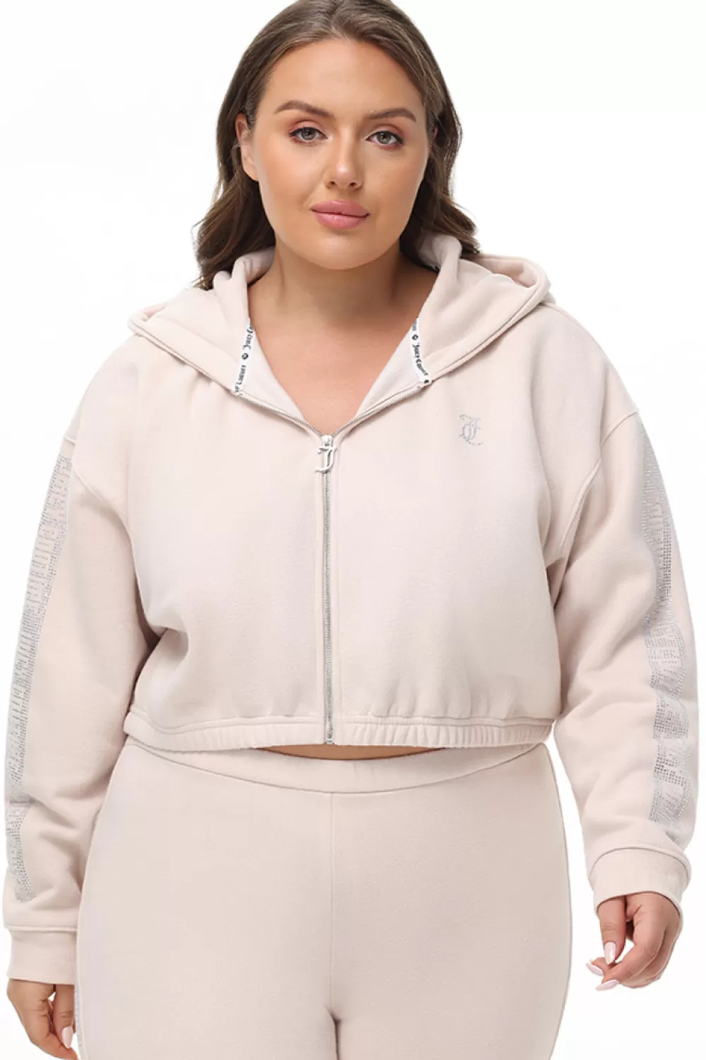 Hoodies & Jackets-Juicy Couture Plus-Size Cropped Fleece Hoodie With Side Bling Crystal