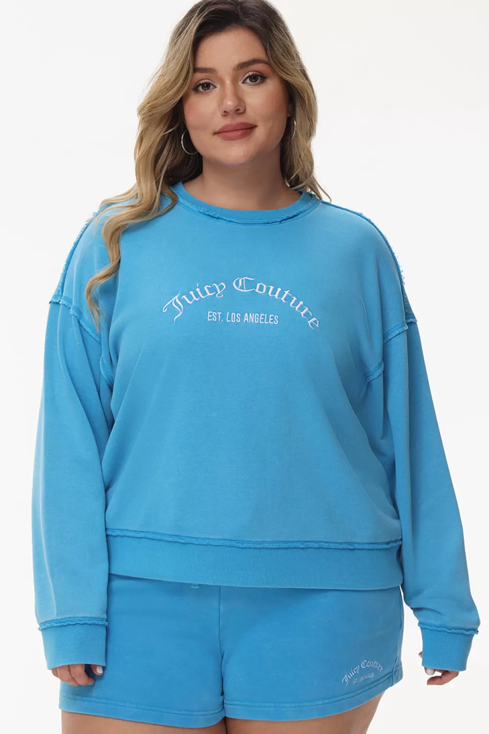 Plus-Size-Juicy Couture Plus-Size French Terry Embroidered Crewneck Wave