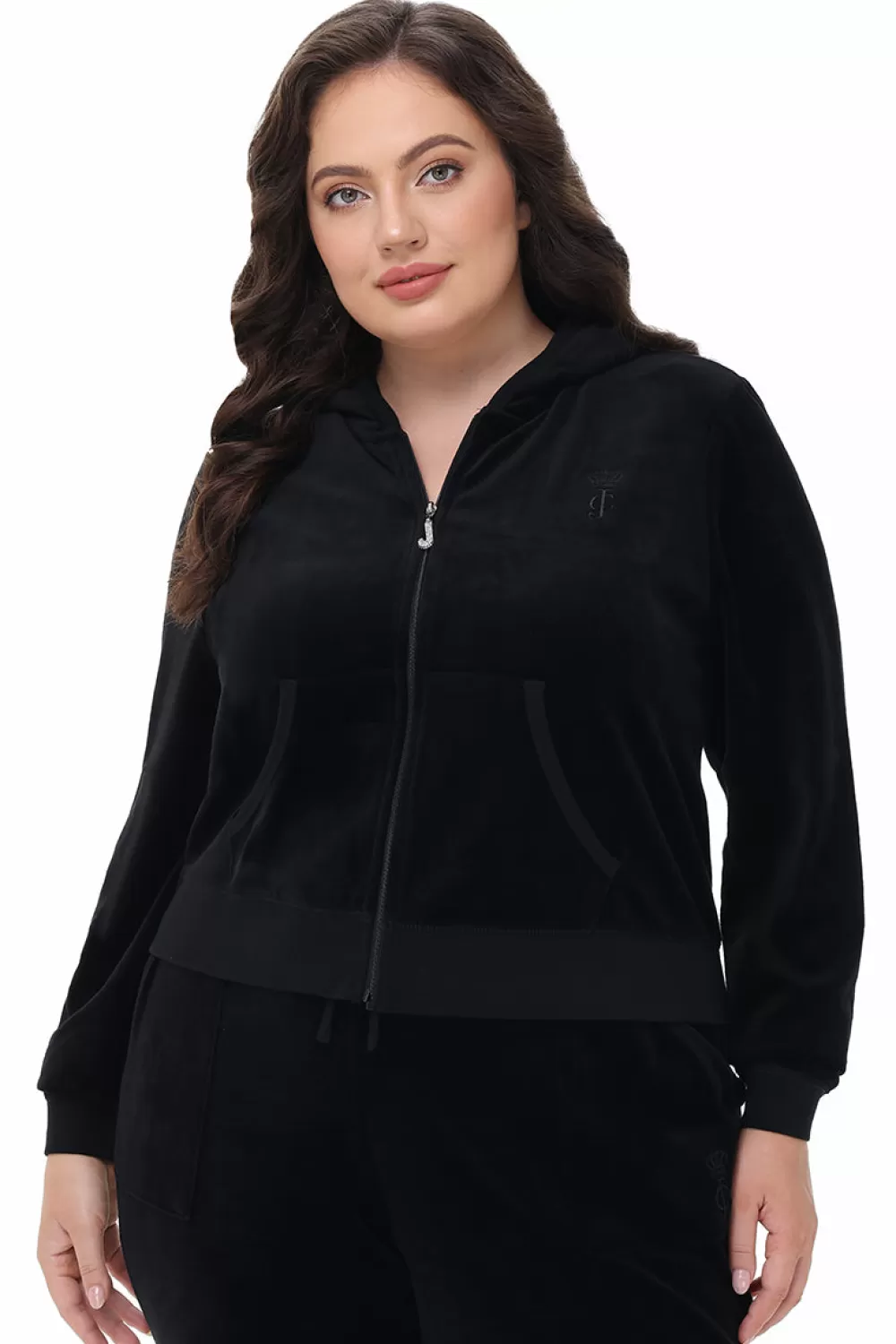 Track Tops | Track Tops-Juicy Couture Plus-Size Heritage Cotton Velour Hoodie Liquorice