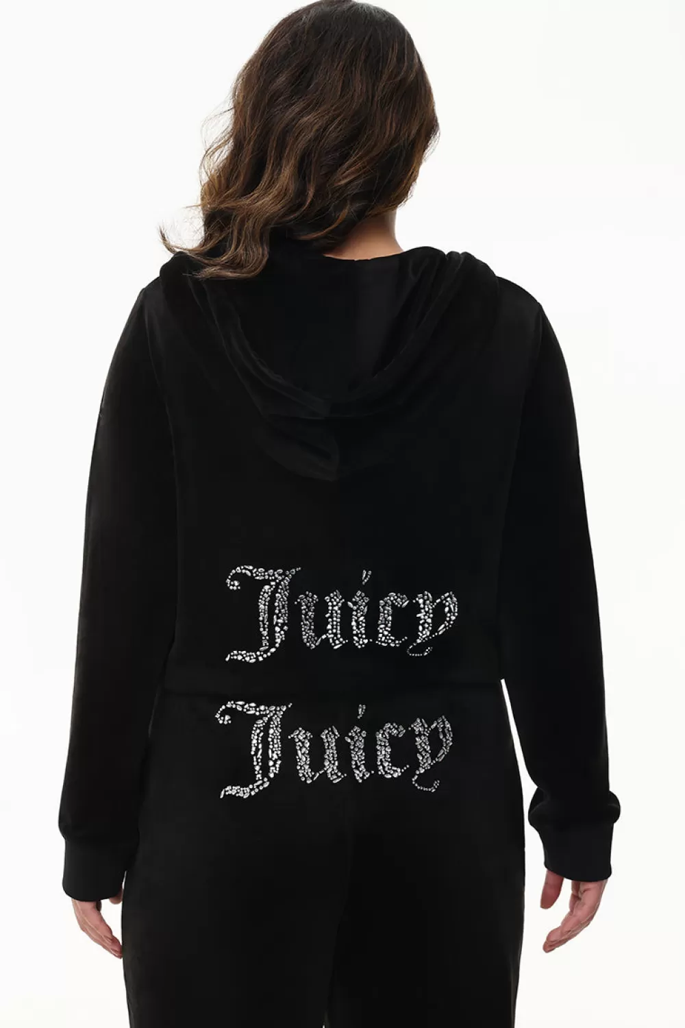 Track Tops | Track Tops-Juicy Couture Plus-Size Mixed Crystals Velour Hoodie Liquorice