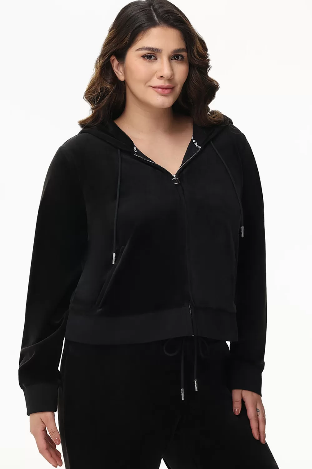 Track Tops | Track Tops-Juicy Couture Plus-Size Mixed Crystals Velour Hoodie Liquorice