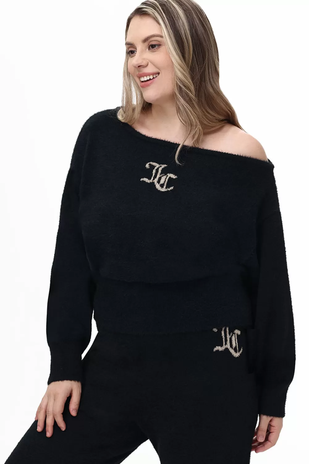 Tees & Tops | Plus-Size-Juicy Couture Plus-Size Off The Shoulder Eyelash Pullover Liquorice