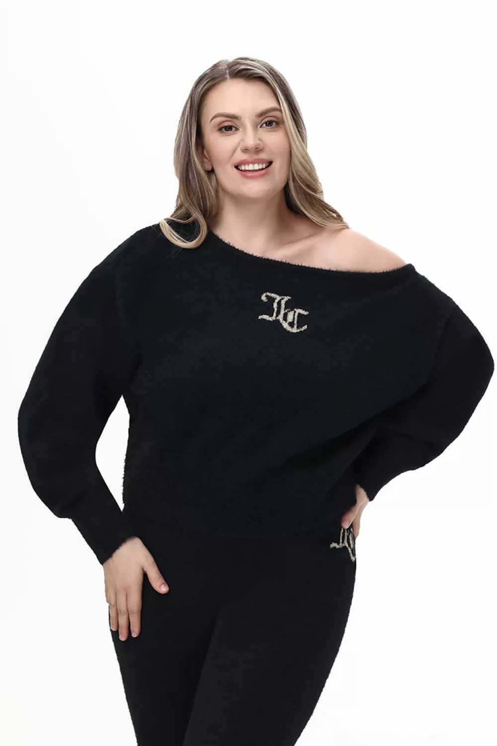 Tees & Tops | Plus-Size-Juicy Couture Plus-Size Off The Shoulder Eyelash Pullover Liquorice