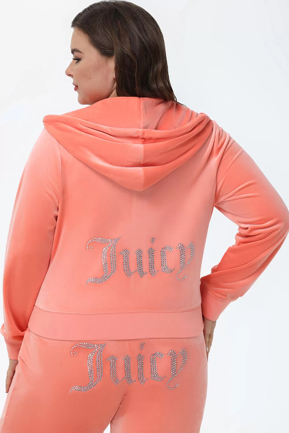 Bling Sets | Hoodies & Jackets-Juicy Couture Plus-Size OG Big Bling Velour Hoodie Guava