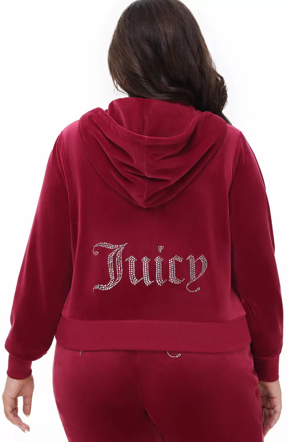 Track Tops | Track Tops-Juicy Couture Plus-Size OG Big Bling Velour Hoodie DarkCrimson