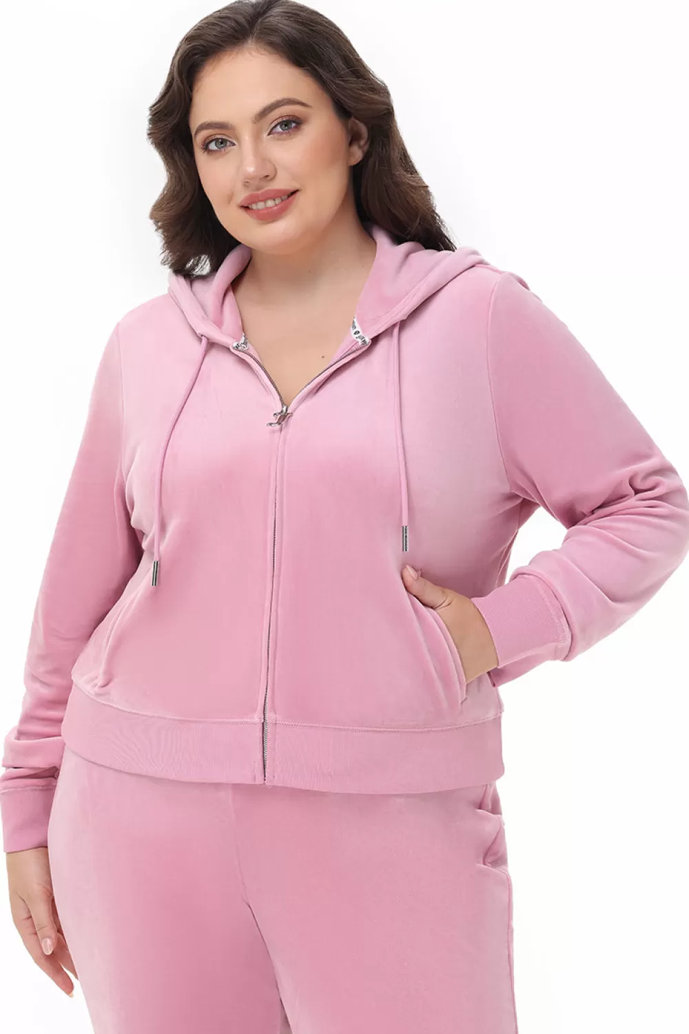 Bling Sets | Hoodies & Jackets-Juicy Couture Plus-Size OG Big Bling Velour Hoodie Rose