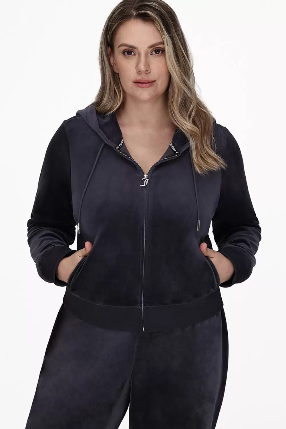 Bling Sets | Hoodies & Jackets-Juicy Couture Plus-Size OG Big Bling Velour Hoodie Titanium