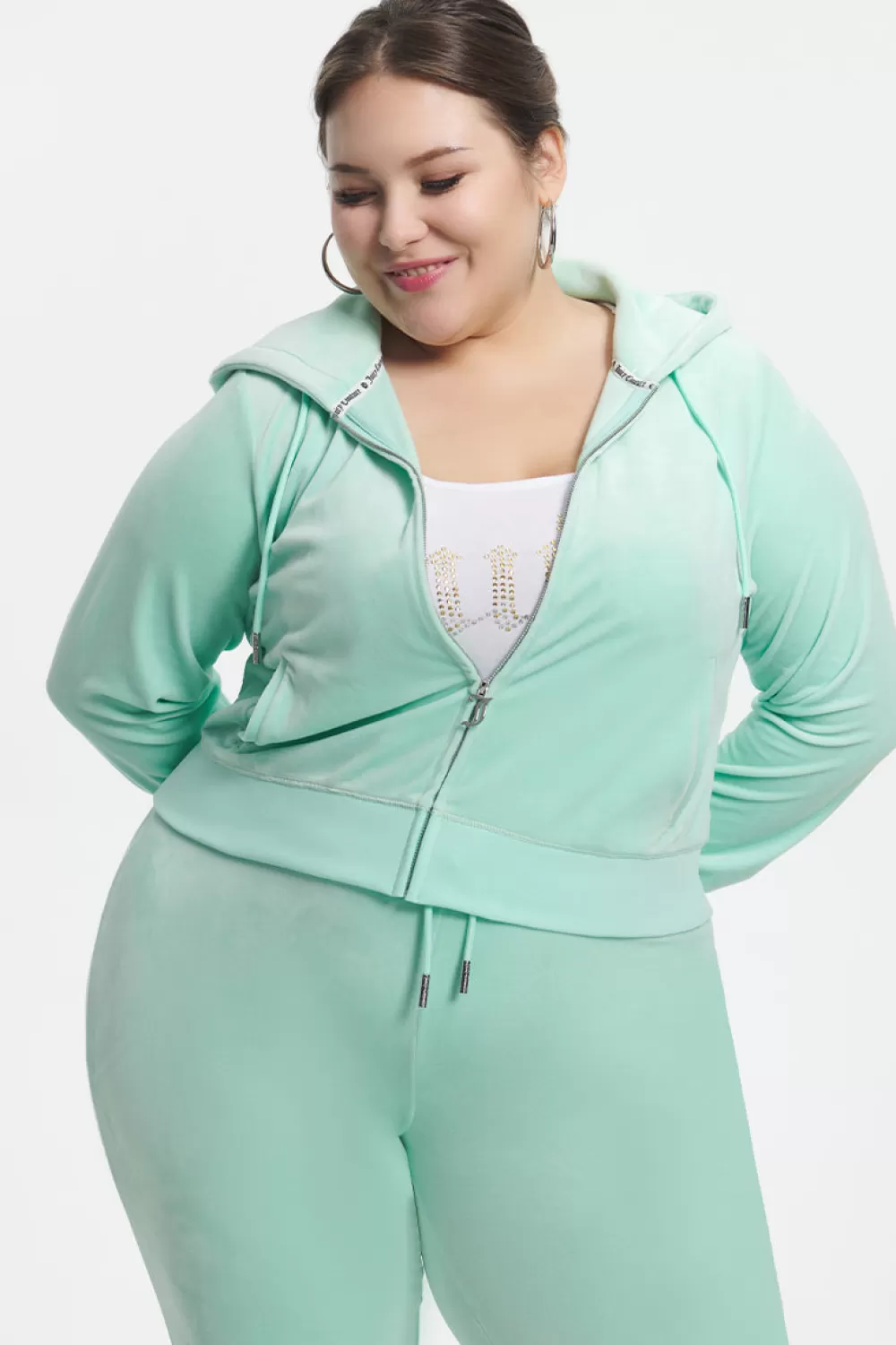 Track Tops | Track Tops-Juicy Couture Plus-Size OG Big Bling Velour Hoodie TintOfMint