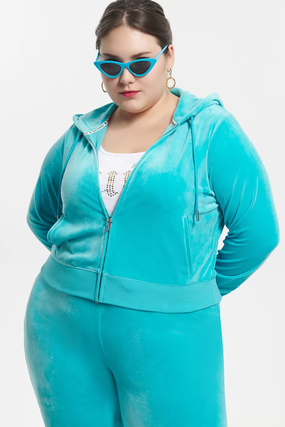 Track Tops | Track Tops-Juicy Couture Plus-Size OG Big Bling Velour Hoodie BlueCrush