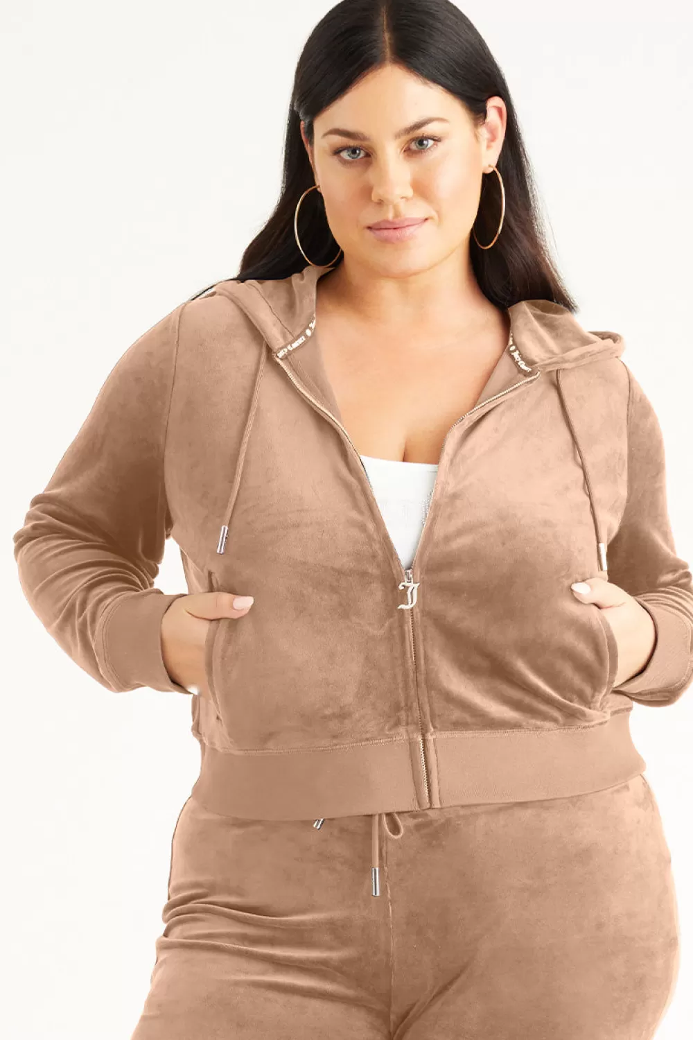 Track Tops | Track Tops-Juicy Couture Plus-Size OG Big Bling Velour Hoodie Pewter