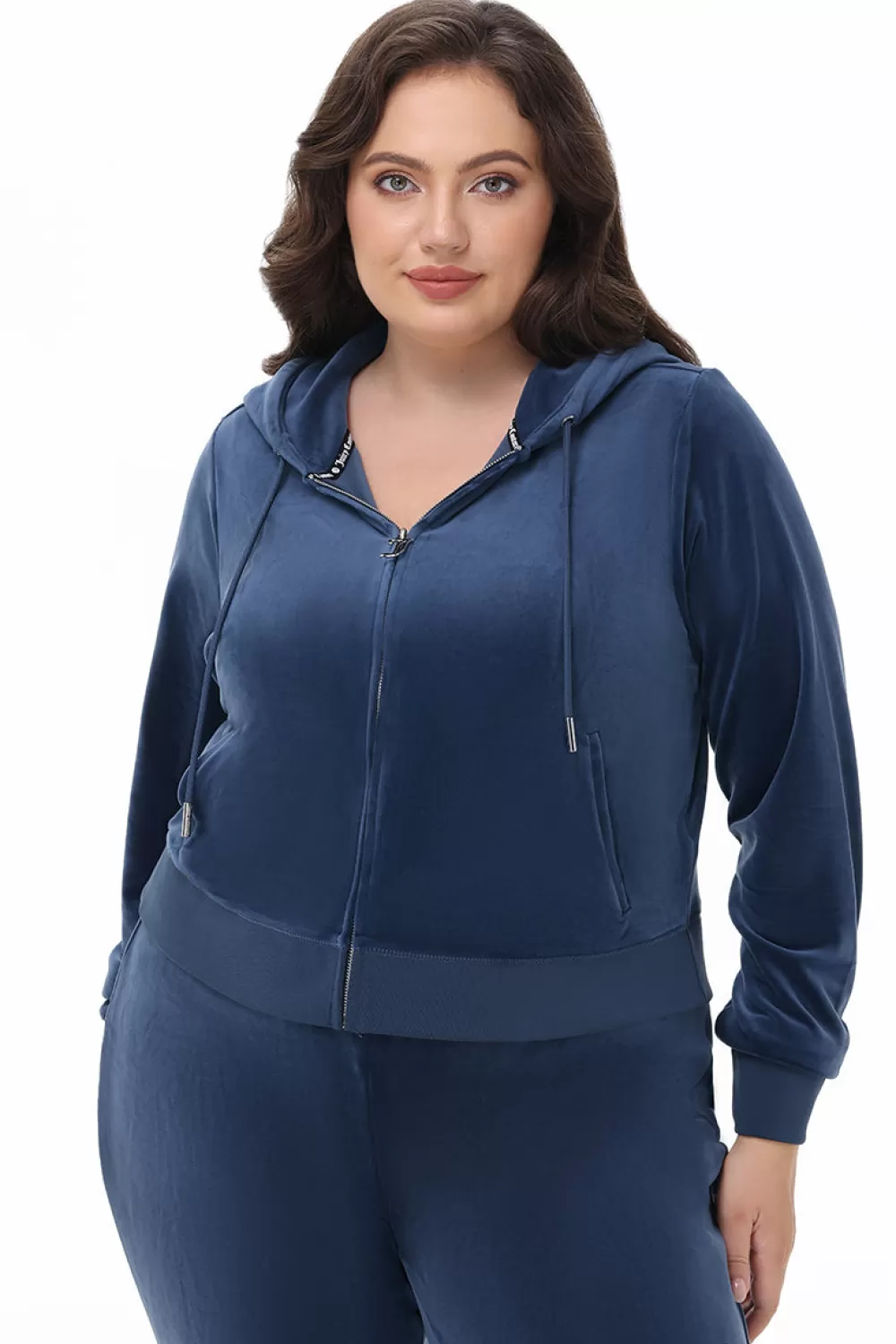 Track Tops | Track Tops-Juicy Couture Plus-Size OG Big Bling Velour Hoodie MidnightSea