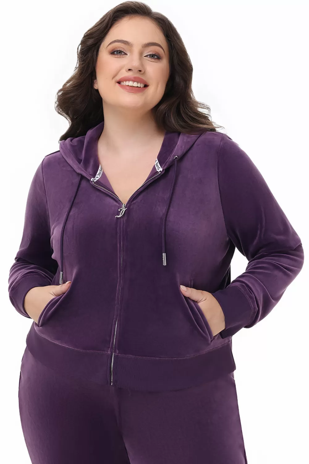 Track Tops | Track Tops-Juicy Couture Plus-Size OG Big Bling Velour Hoodie Plum