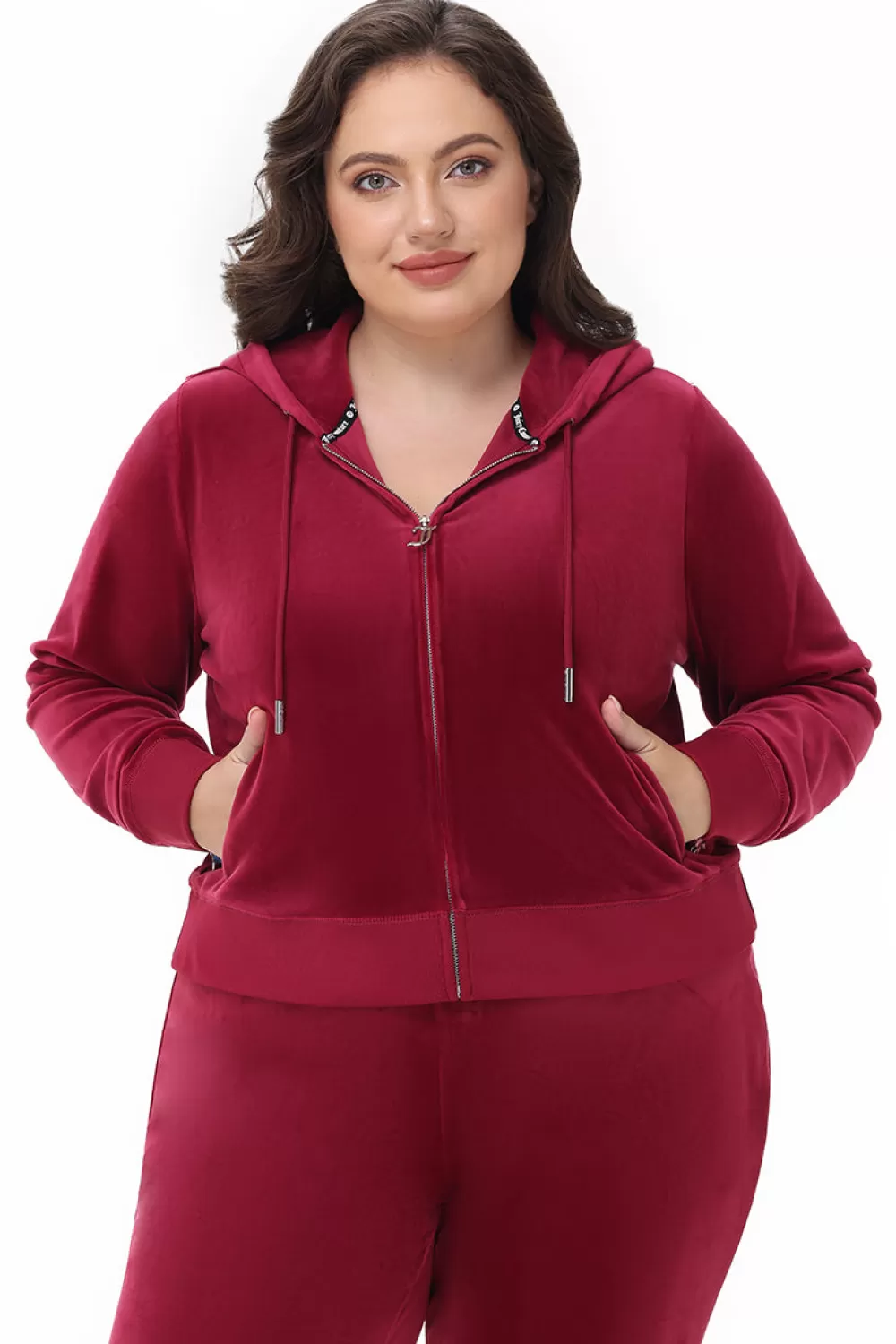 Track Tops | Track Tops-Juicy Couture Plus-Size OG Big Bling Velour Hoodie DarkCrimson