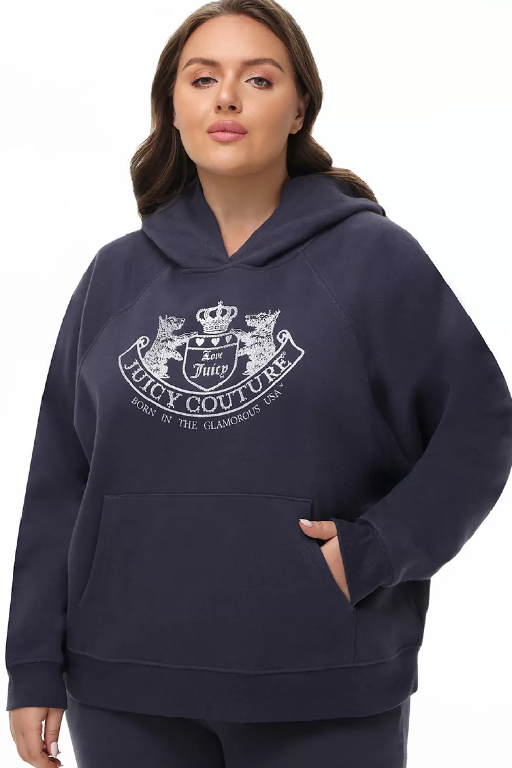 Track Tops | Track Tops-Juicy Couture Plus-Size Oversized Fleece Scottie Dog Hoodie Titanium