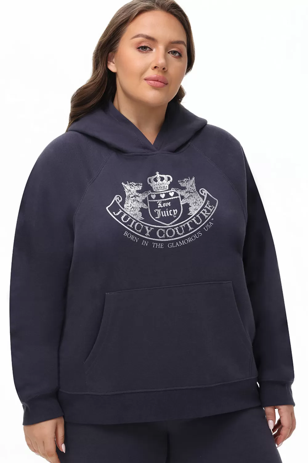 Track Tops | Track Tops-Juicy Couture Plus-Size Oversized Fleece Scottie Dog Hoodie Titanium