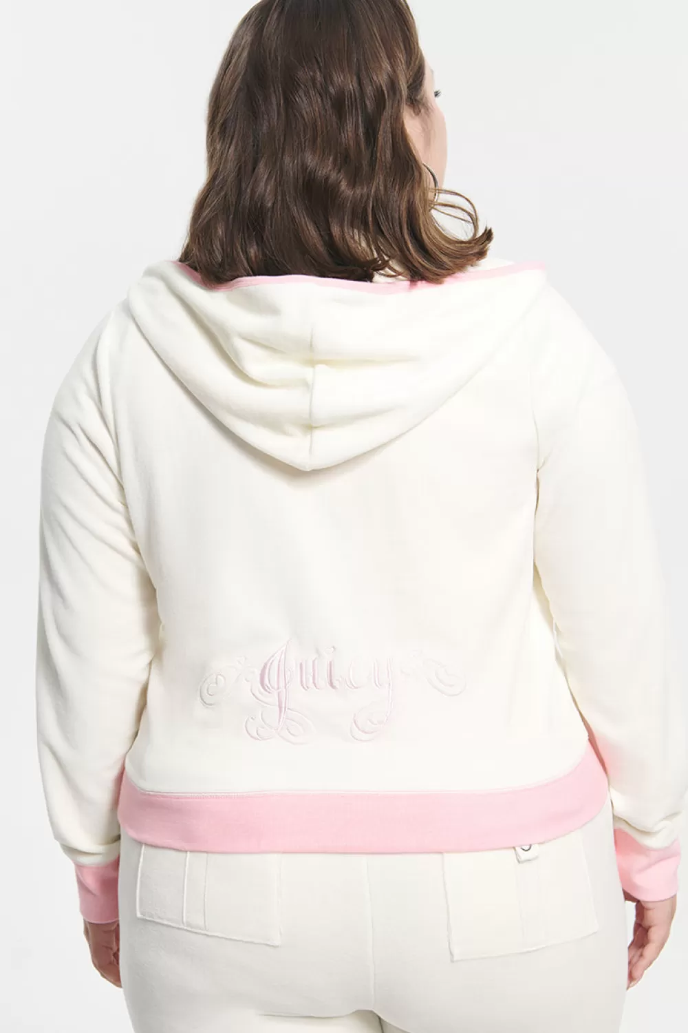 Track Tops | Track Tops-Juicy Couture Plus-Size Sweetheart Cotton Velour Hoodie White