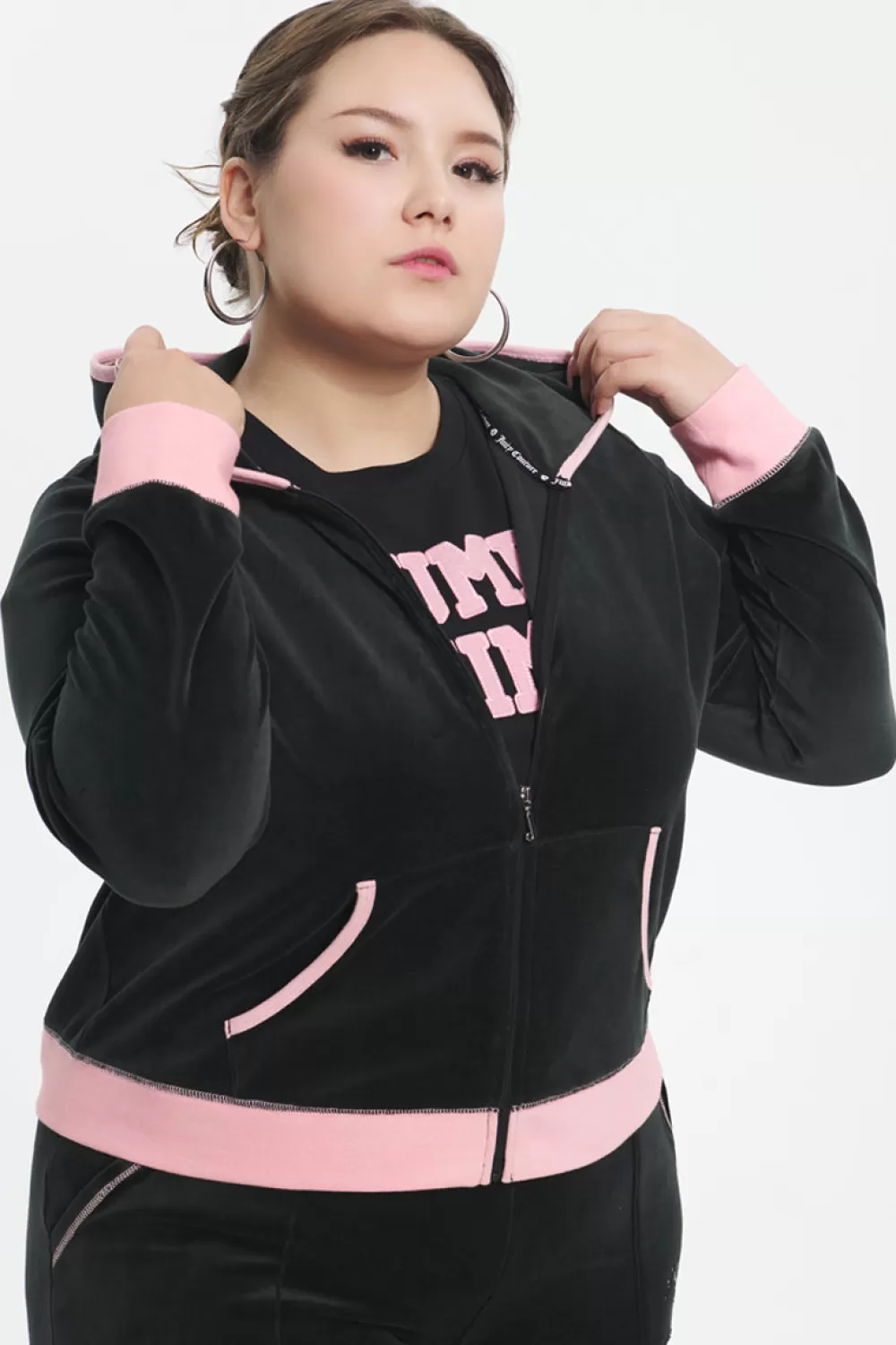 Track Tops | Track Tops-Juicy Couture Plus-Size Sweetheart Cotton Velour Hoodie Liquorice