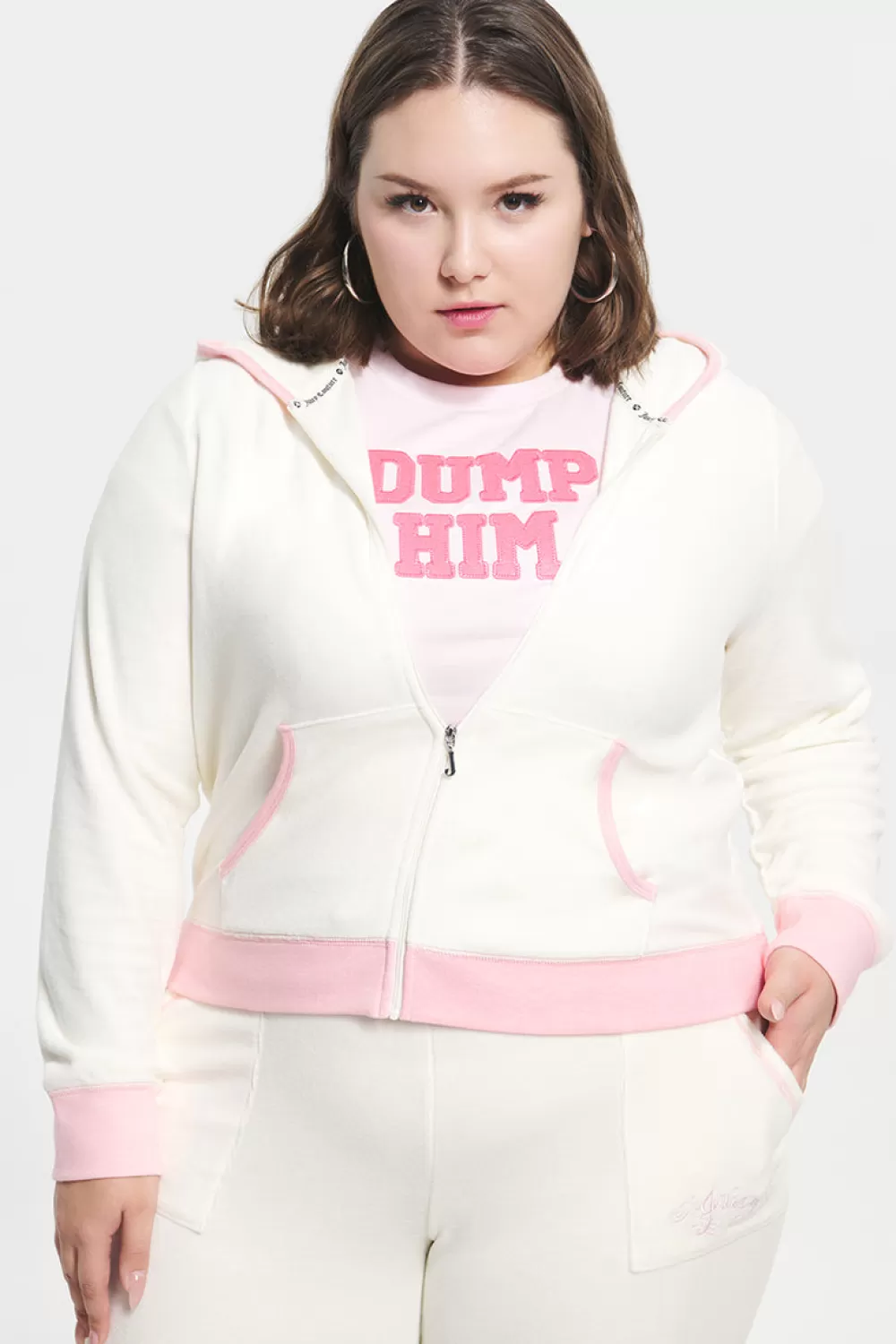 Track Tops | Track Tops-Juicy Couture Plus-Size Sweetheart Cotton Velour Hoodie White