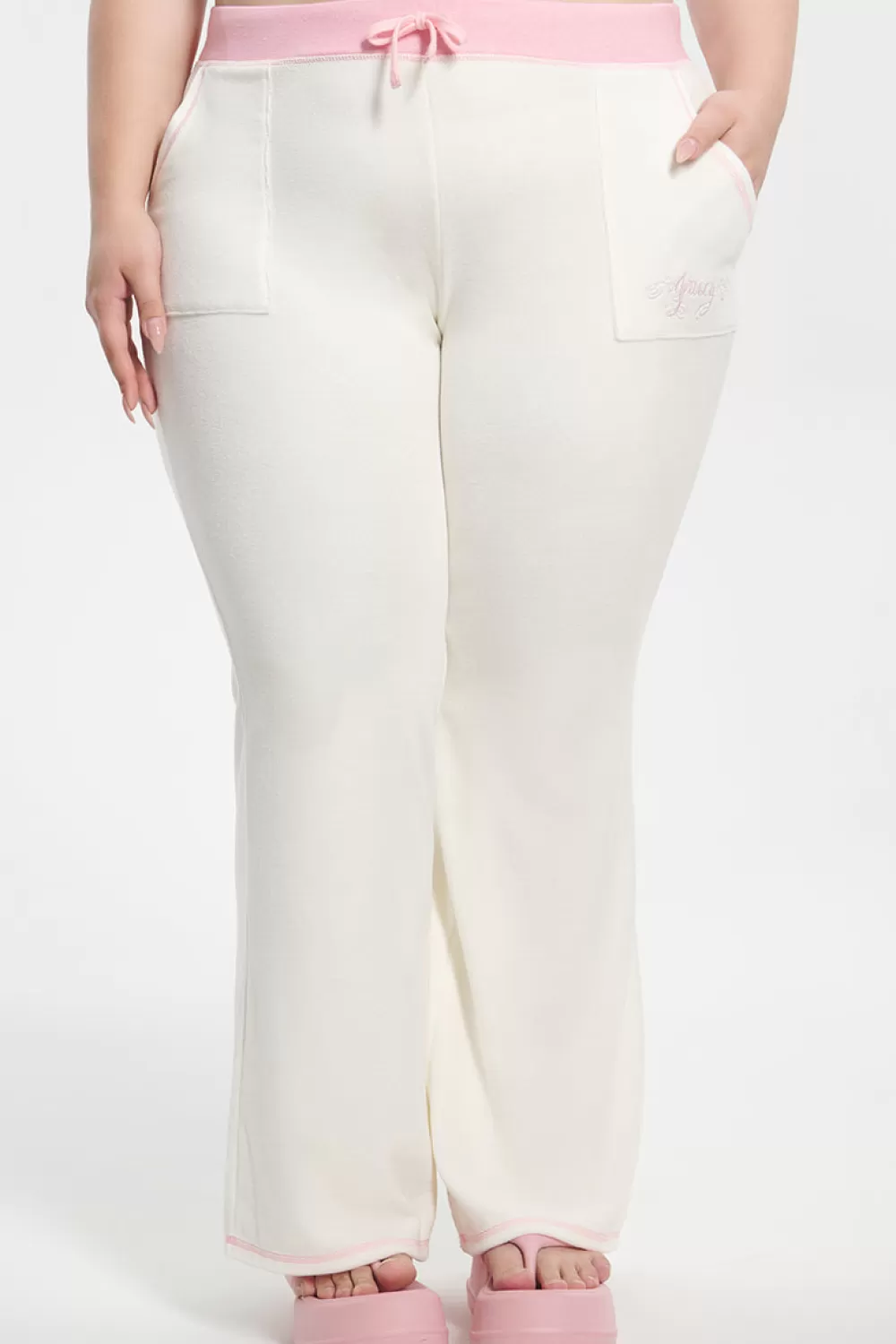 Track Bottoms | Track Pants-Juicy Couture Plus-Size Sweetheart Cotton Velour Track Pants White