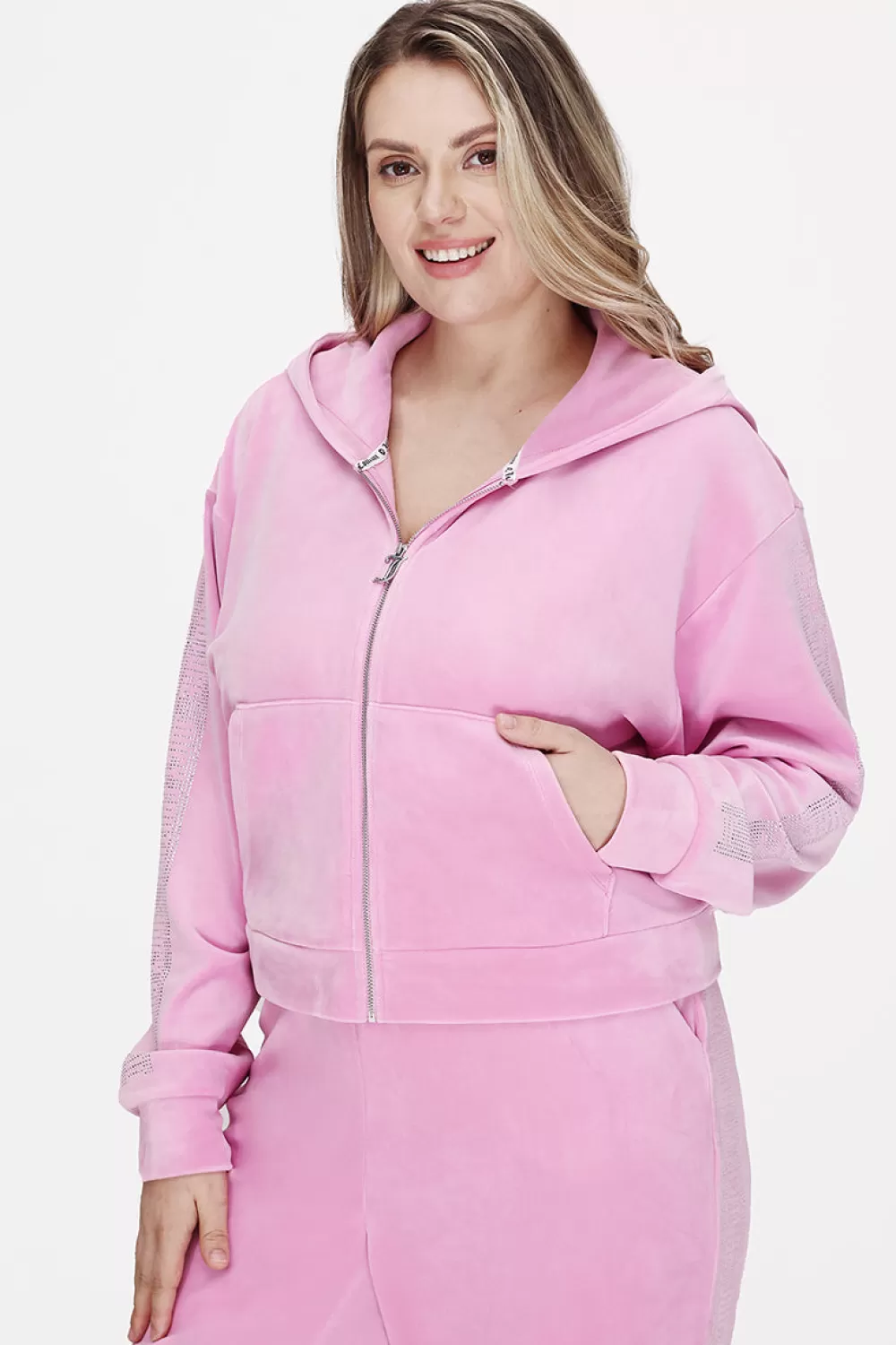 Track Tops | Track Tops-Juicy Couture Plus-Size Velour Cropped Jacket With Side Bling Fanciful