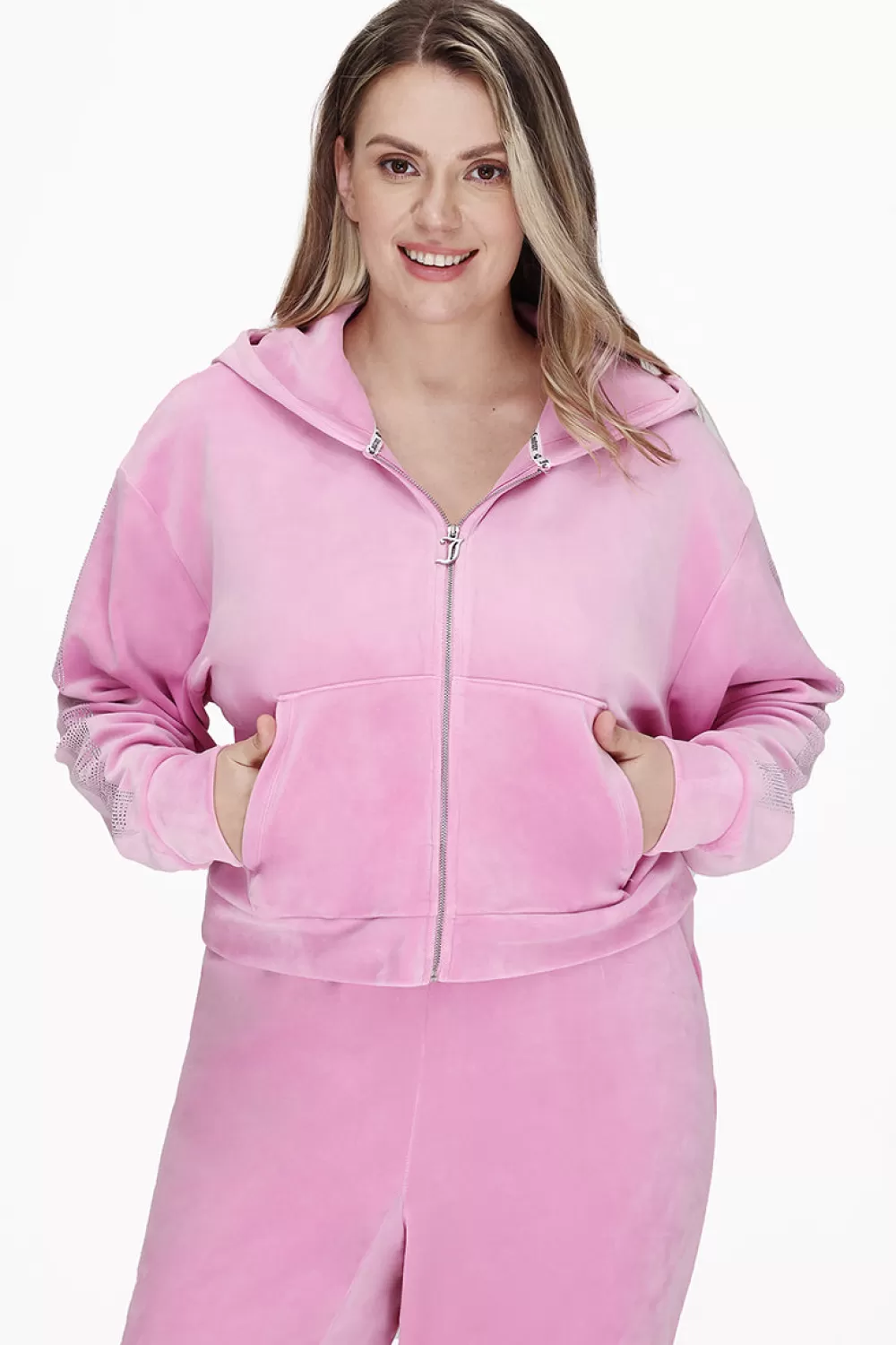 Track Tops | Track Tops-Juicy Couture Plus-Size Velour Cropped Jacket With Side Bling Fanciful