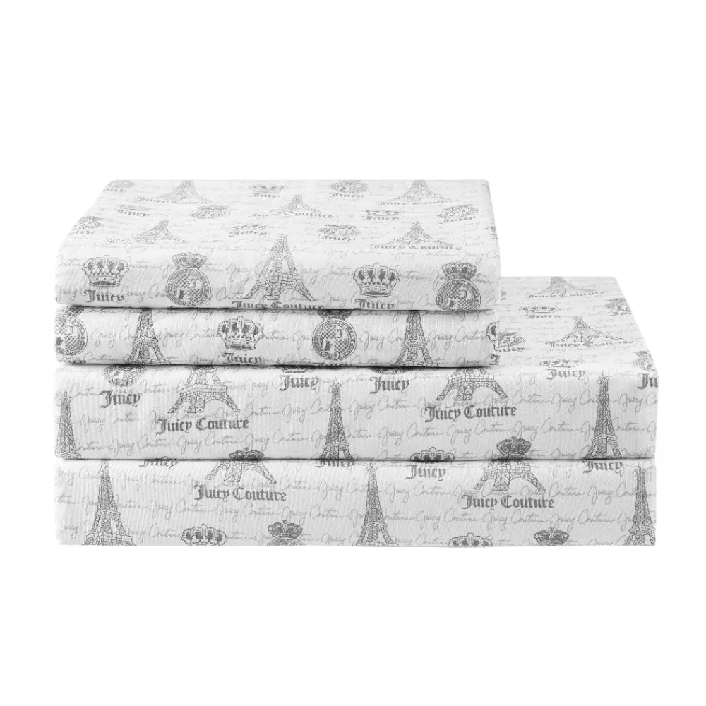 Sheet Sets-Juicy Couture Printed Microfiber Sheet Set ParisScript