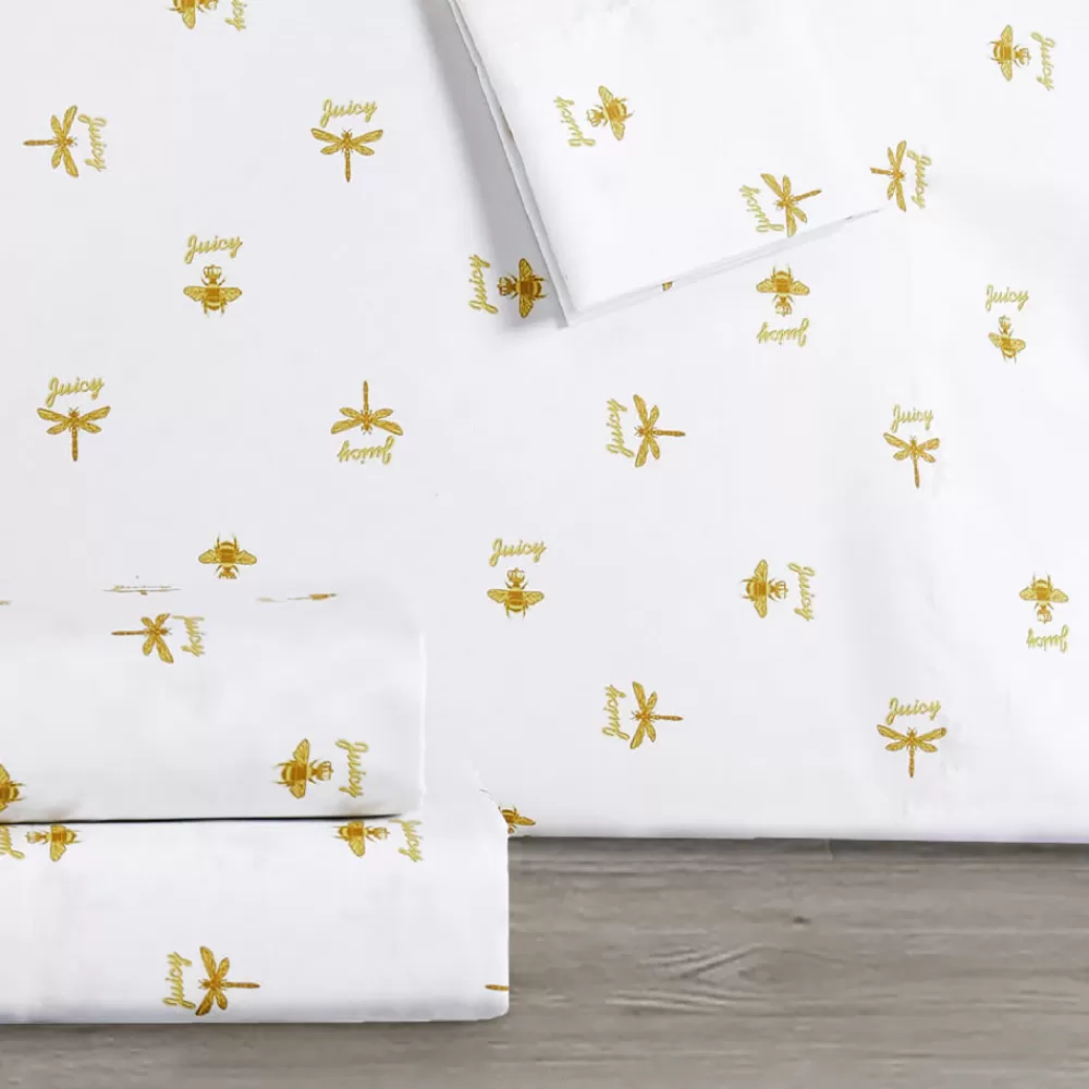 Sheet Sets-Juicy Couture Printed Microfiber Sheet Set HoneyBee