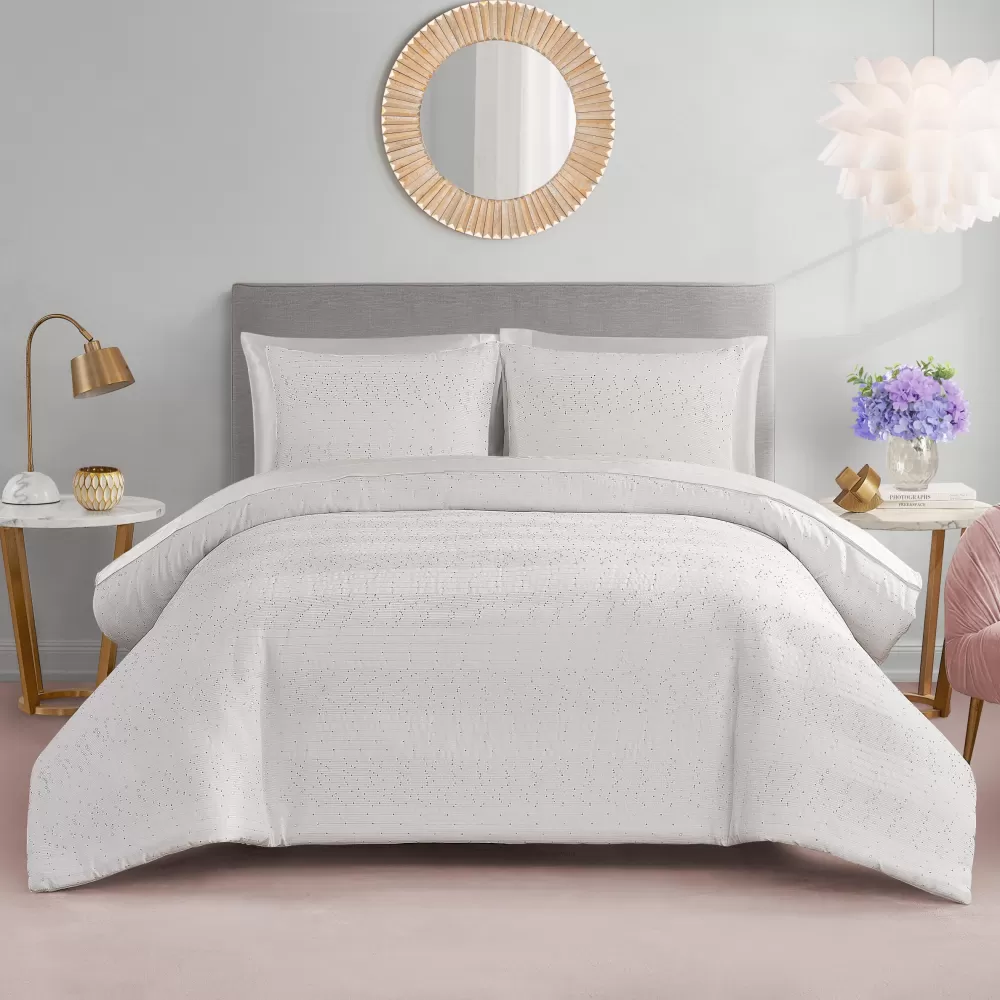 Comforter Sets-Juicy Couture Queenie Sequin Comforter Set White