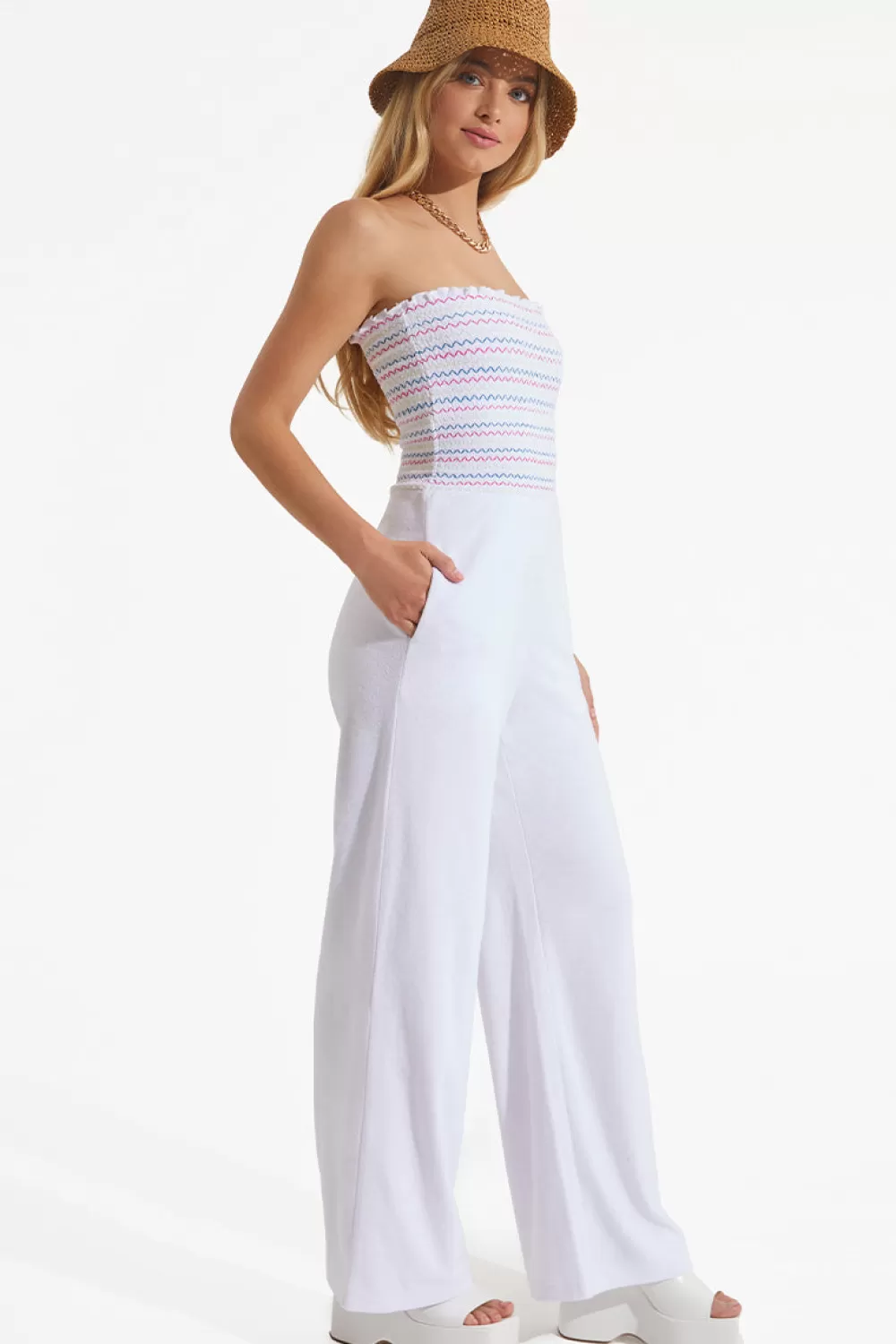 Dresses & Jumpsuits-Juicy Couture Rainbow Smocked Towel Terry Jumpsuit BleachedWhite