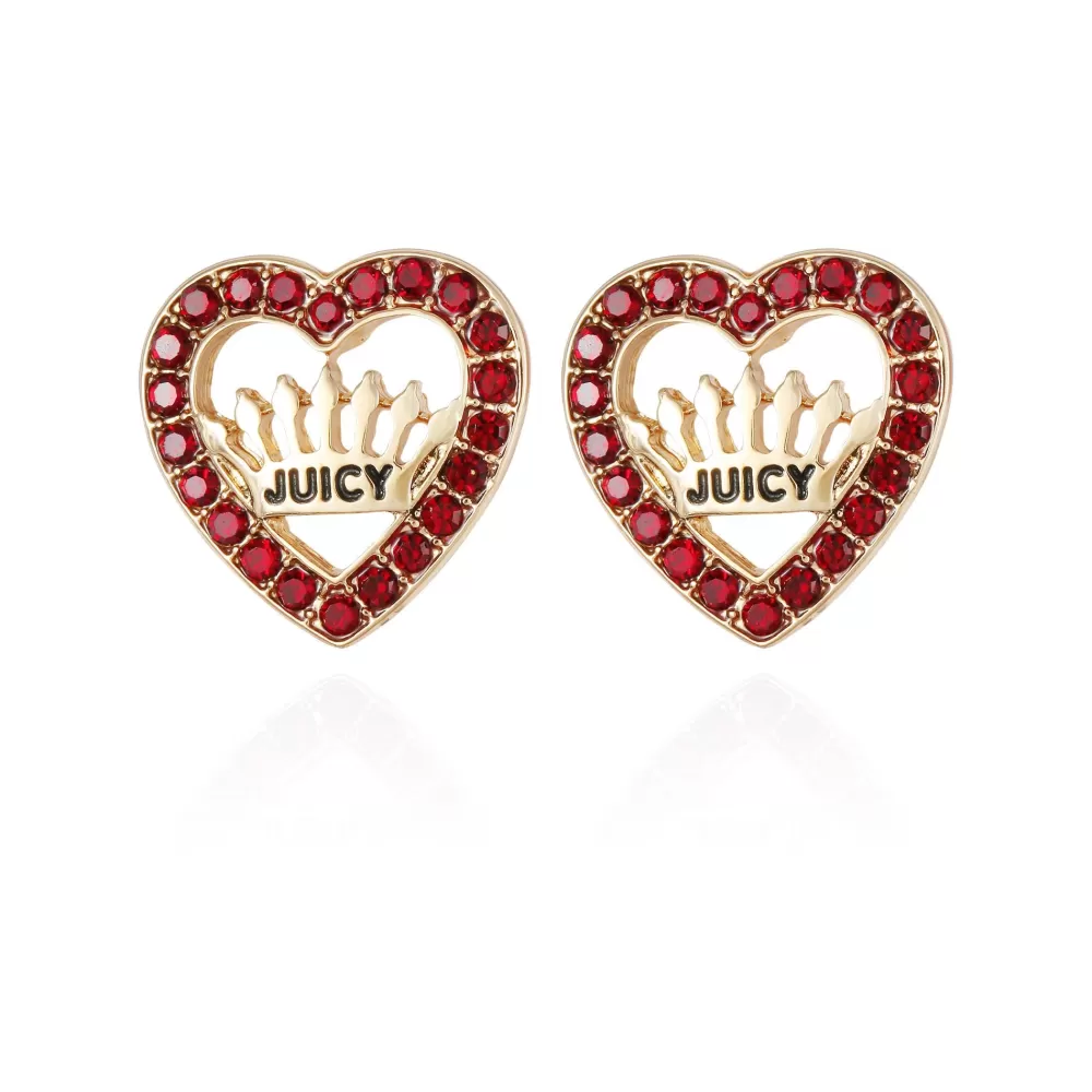 Earrings-Juicy Couture Red Heart Button Earrings Gold