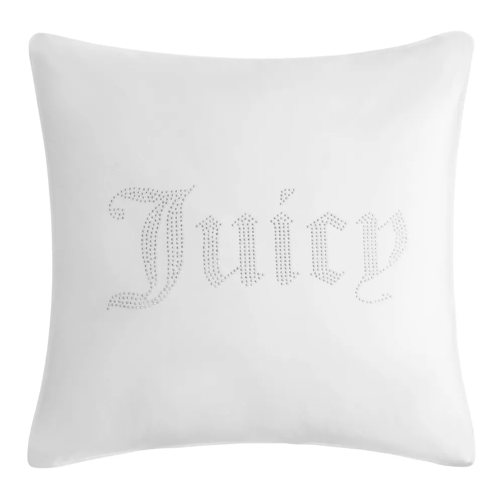 Throw Pillows-Juicy Couture Rhinestone Decorative Pillow White