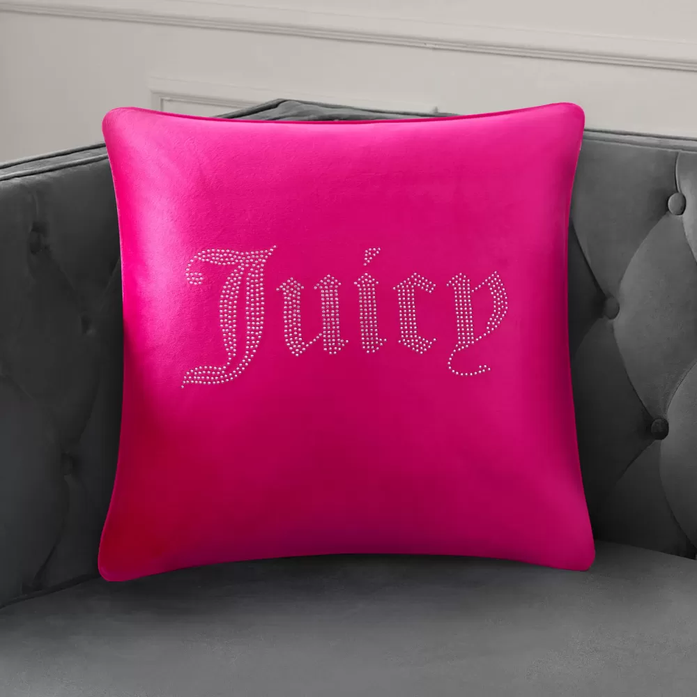 Throw Pillows-Juicy Couture Rhinestone Decorative Pillow HotPink